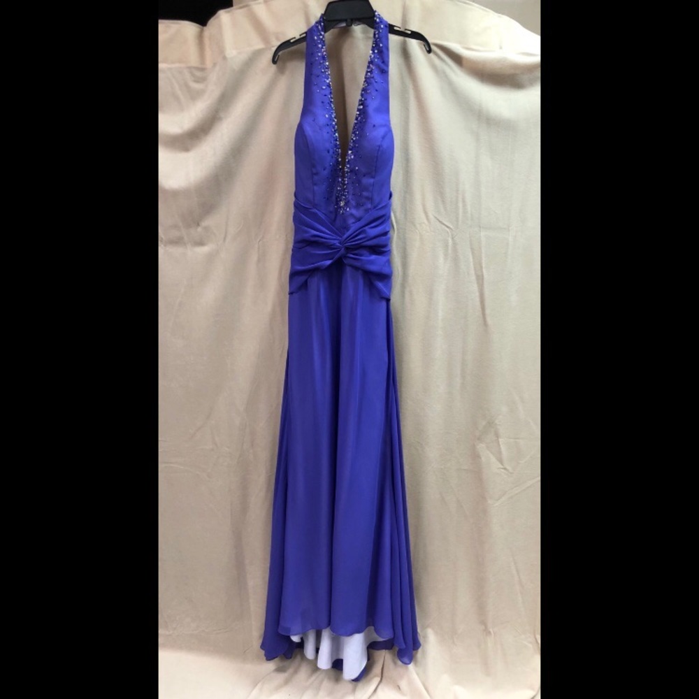Vintage Purple Deep Cut Halter Gown - Picture 6 of 7